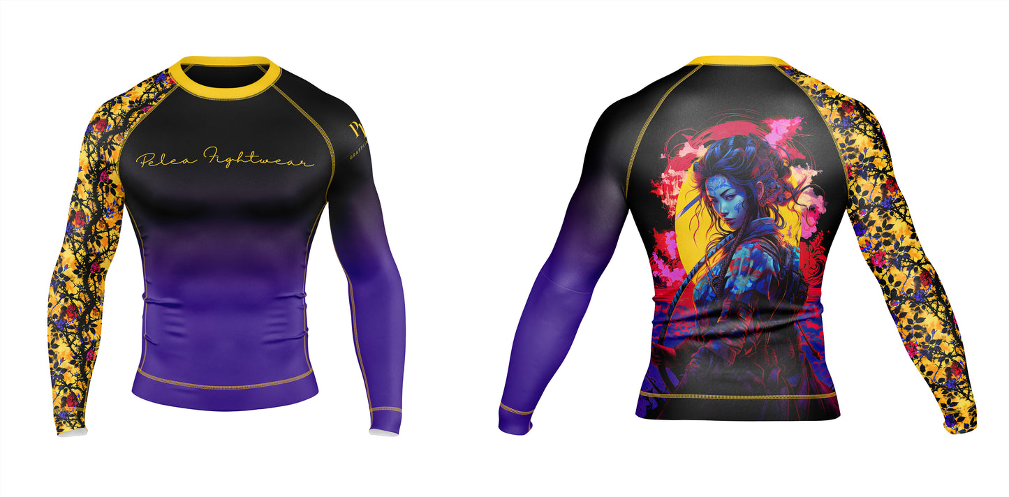 Geisha's Garden Rash Guard: Balance the warrior's resolve and the Geisha's elegance.