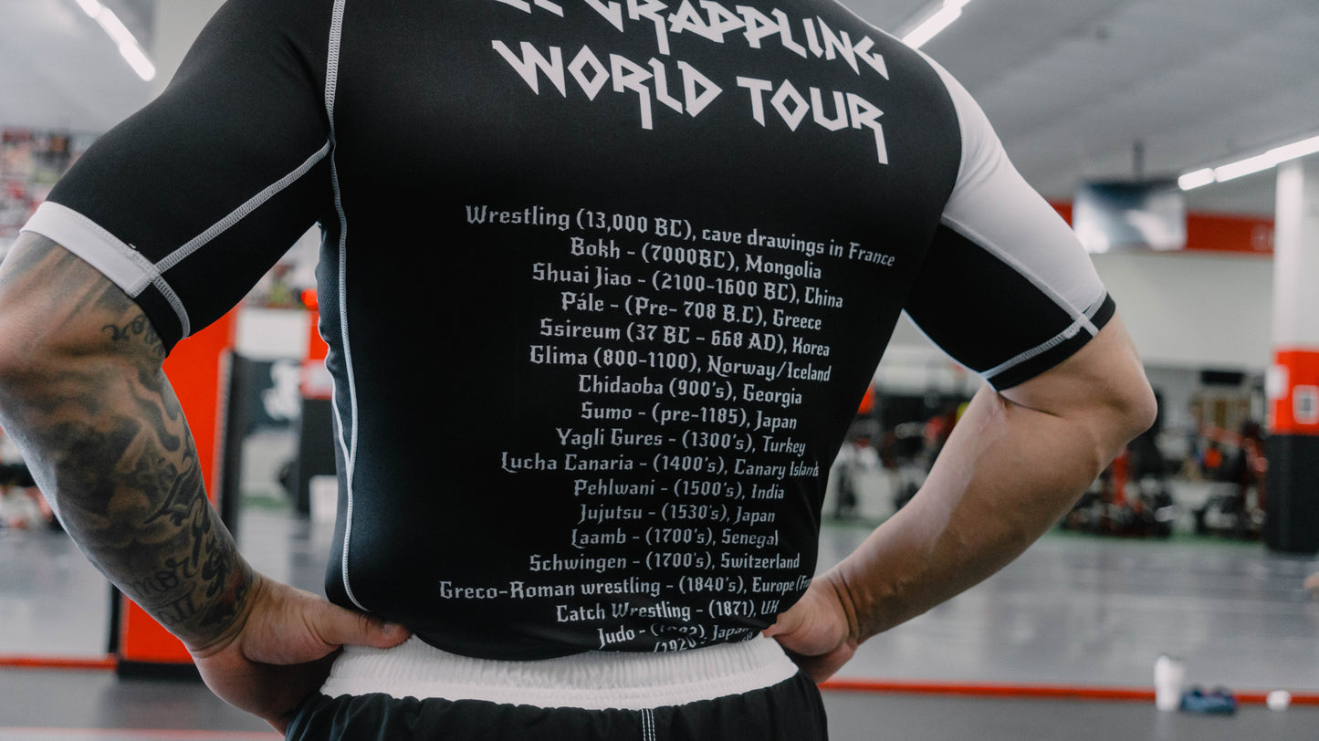 Grappling World Tour Rash Guard: Rock Your Roll Rash Guard, Global Grappling Sports Tribute.